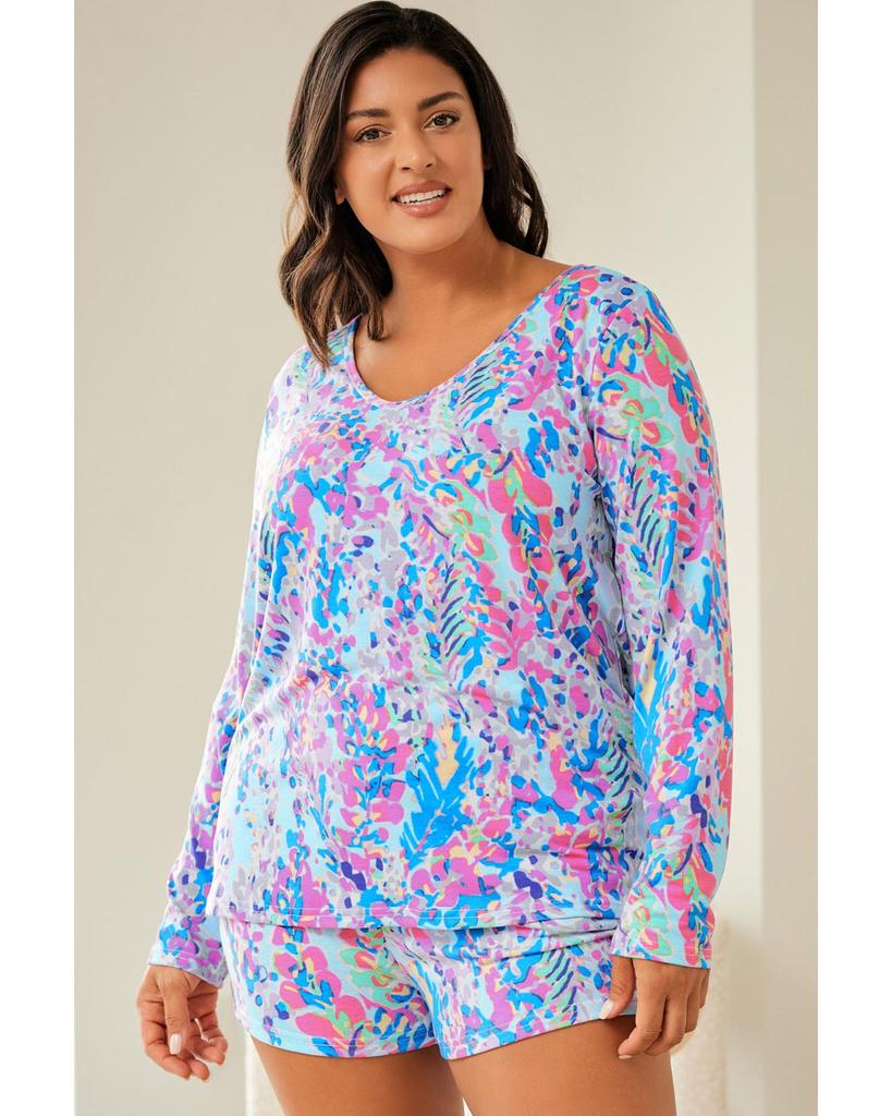 Azura Exchange Floral Print Long Sleeve and Shorts Lounge Outfit