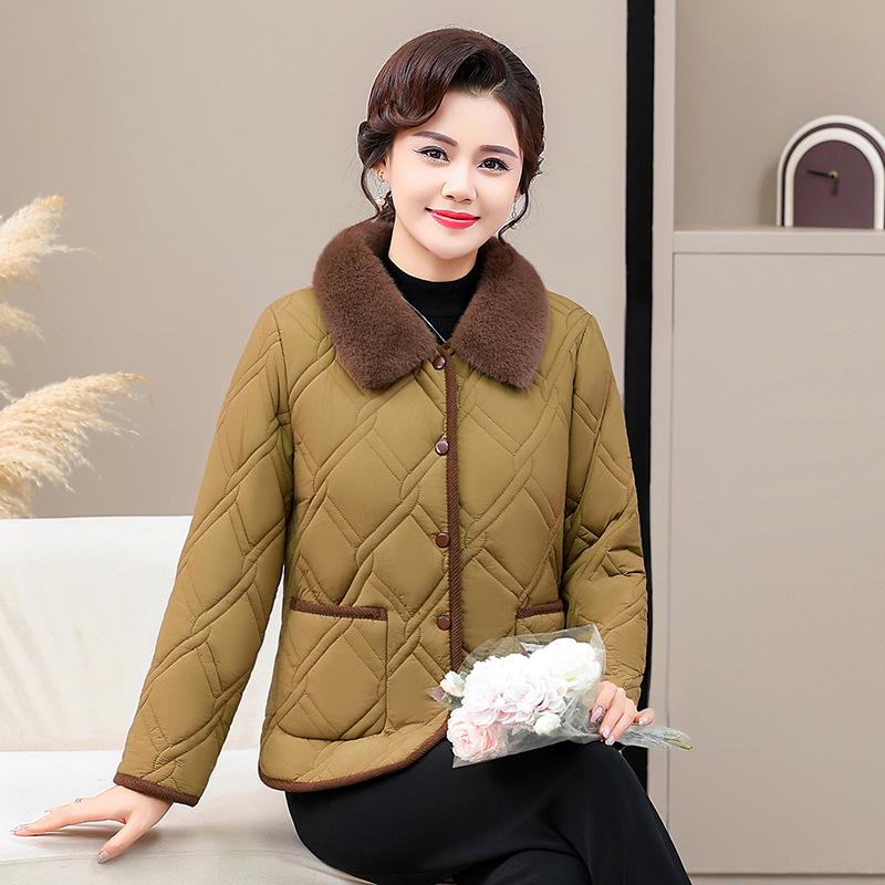 

Mom s Winter Velvet Thickened Jacket: Stylish Short Stand Collar Warm Coat for Middle-aged and Elderly Women 3XL
