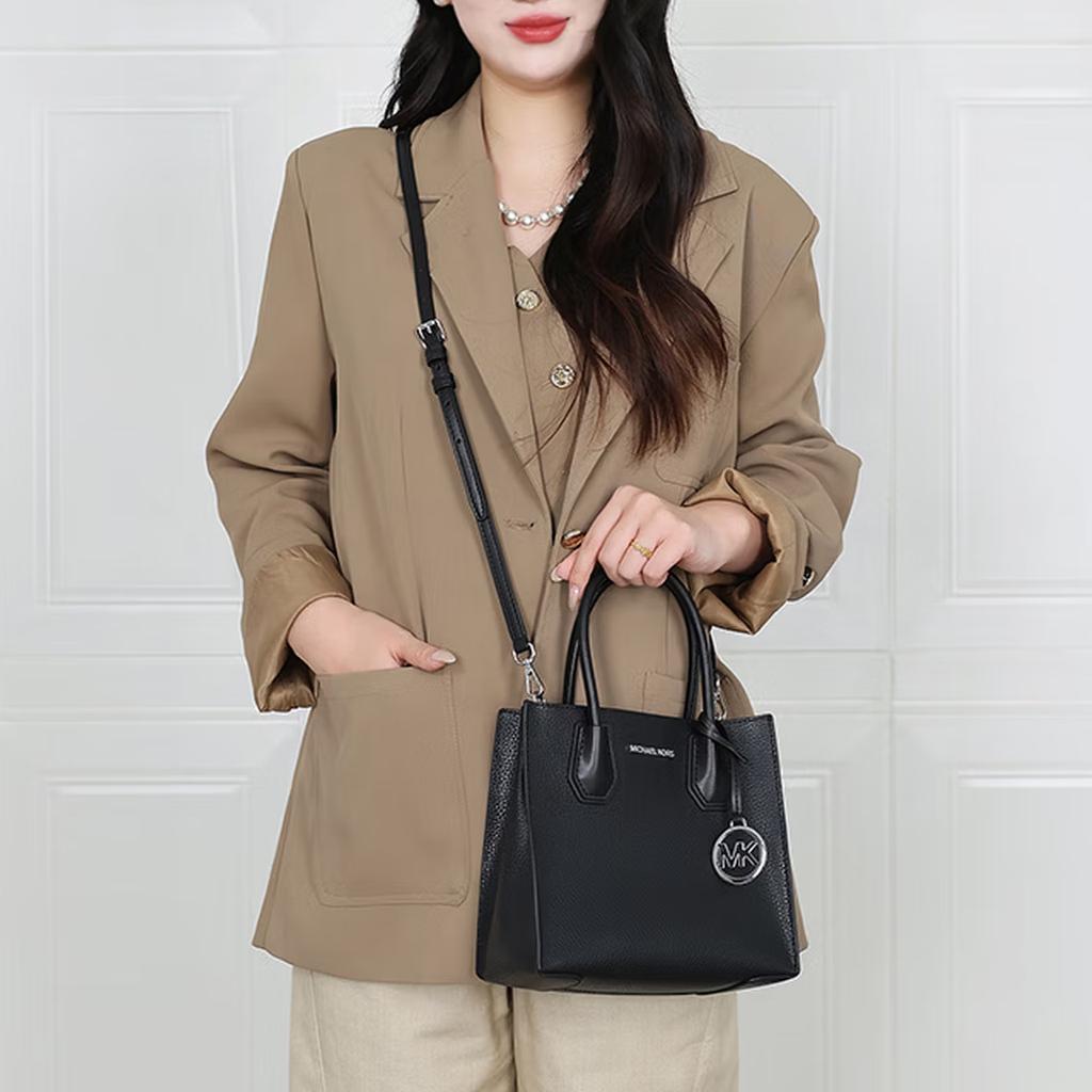 Michael Kors MK Silver Buckle Logo PVC Crossbody Handbag Women Handbags Black 35F3SM9M2L-BLACK