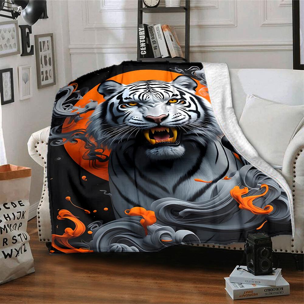 1pc Tiger Print Blanket Lightweight Flannel Blanket Throw Blanket For Sofa, Bed, Travel, Camping Yy2509026190