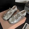 Designer Silvery Butterfly-knot Women Flats Shoes Square Toe Eelgant Soft Sole Mary Jane Shoes