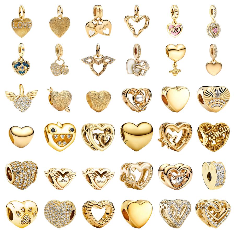 New Original Charms Sparkling Golden Hearts Series Angel Wings Hearts Clip Lucky Star Beads Fit Snake Bracelets DIY Jewelry Gift