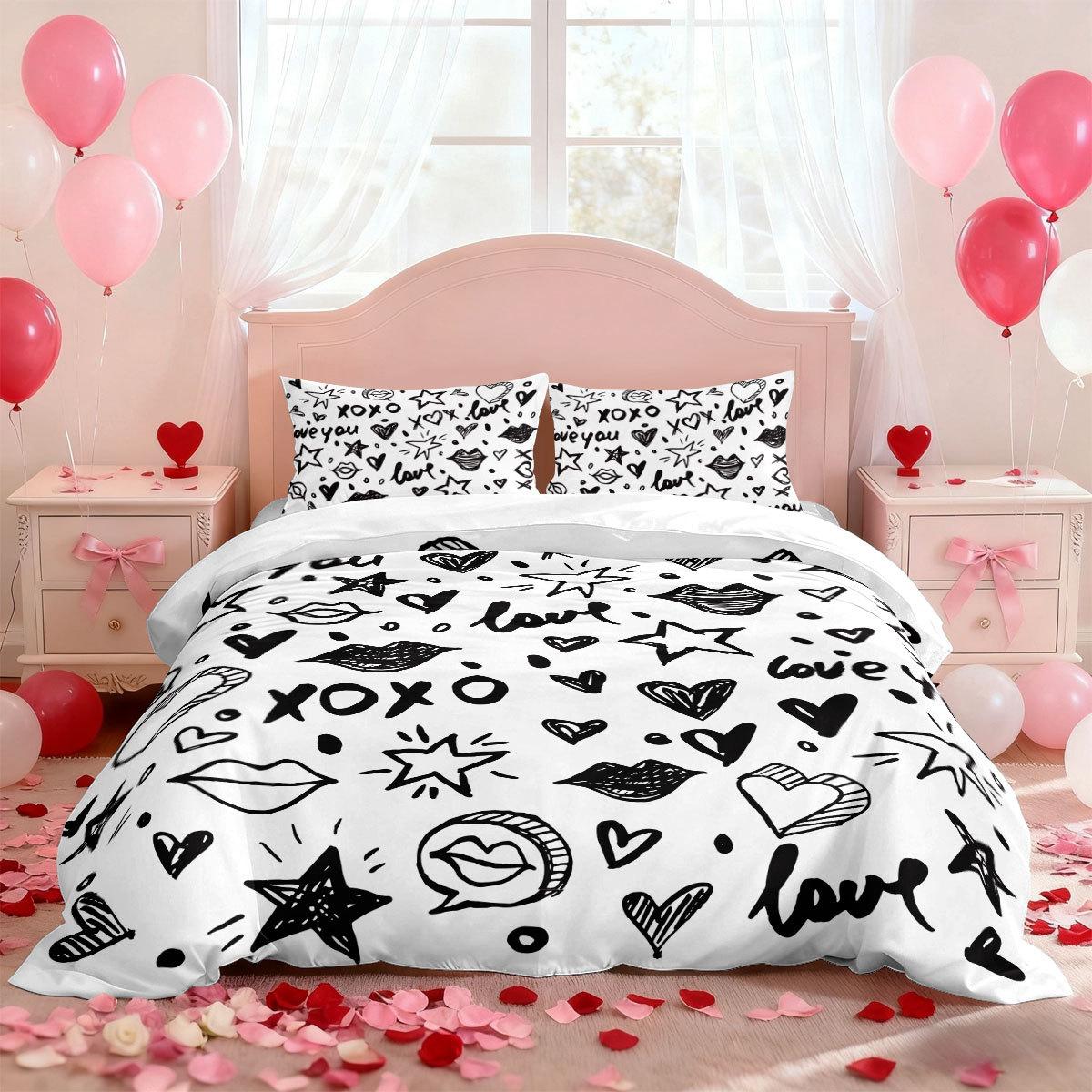

Valentine S Day Quilt Cover Three-Piece Quilt Cover Pillow Cover Digital Printing Kit Home Textiles 135x200cm