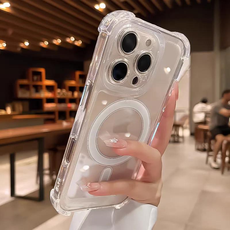 Transparent Magnetic Soft Phone Case For iPhone 17 Air 16 15 14 Plus 13 12 11 Pro Max Wireless Charge Magsafe Shockproof Cover