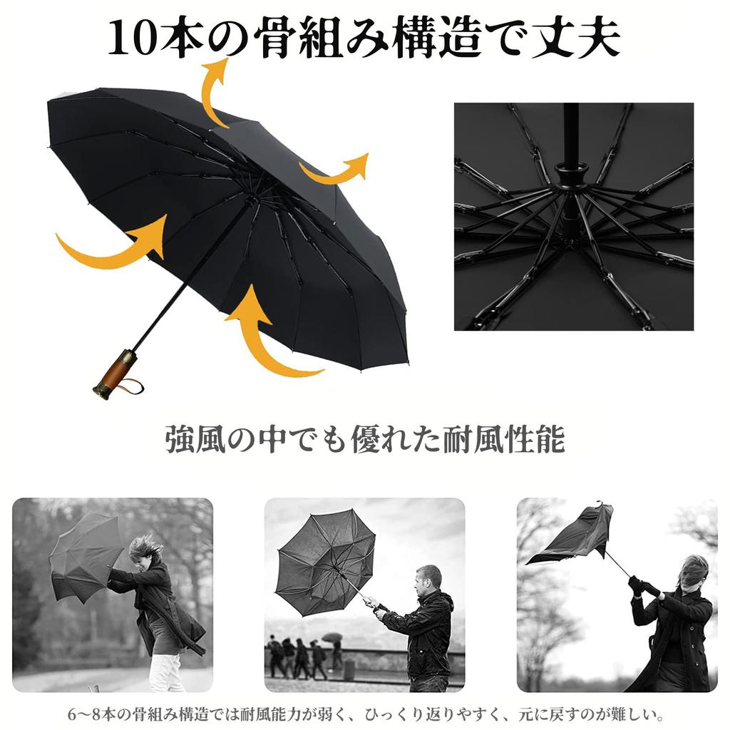 Seraphelix High Windproof Folding Large Size Wooden Umbrella for Super Auto Perfect Parasol for Business or Rainy Season Umbrella, - Handle, Men,