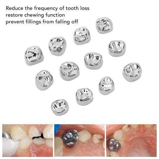 12pcs Dental Metal Crowns Stainless Steel Restore Chewing Function Dental Metal Crowns for Adults