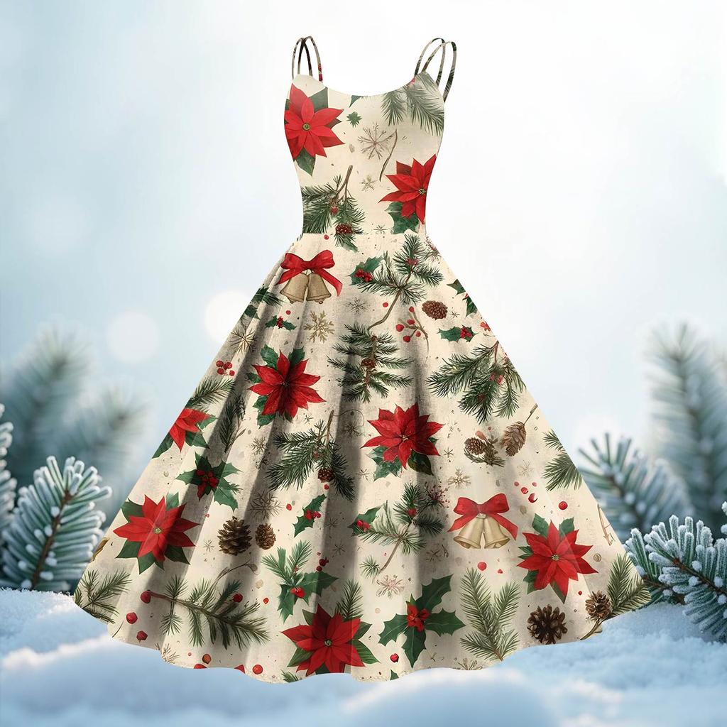 Women's Fashion Christmas Printed Sexy Strapless Gothic Cocktail Dress Punk, Vintage Dress.