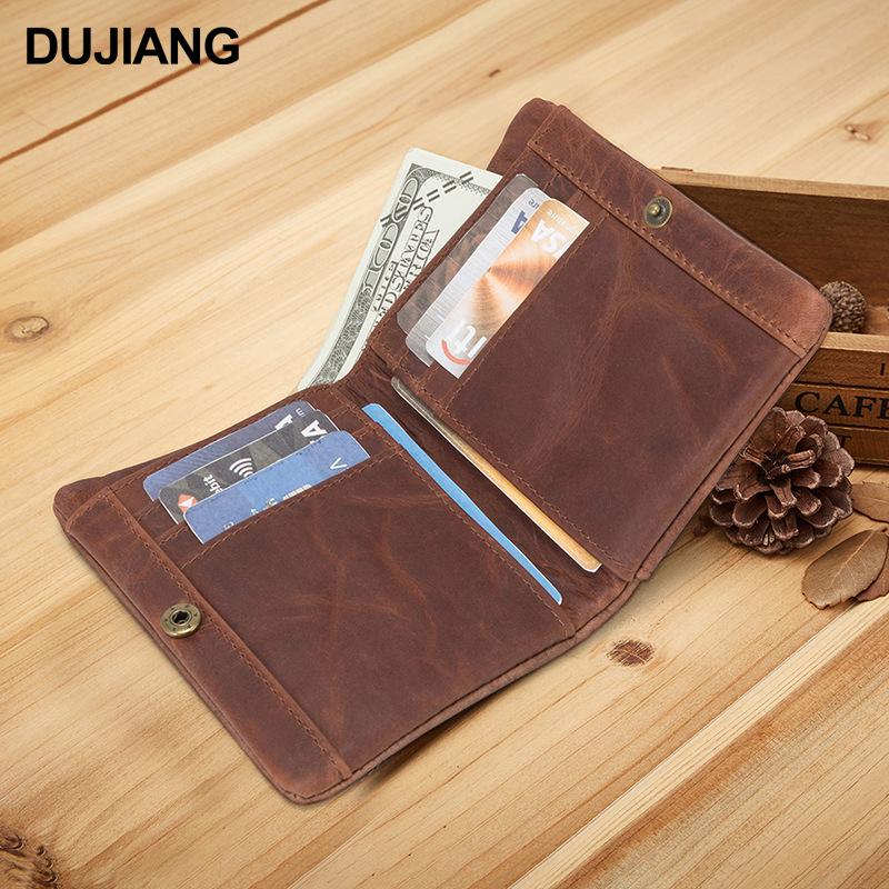 

Мужской высококачественный ретро кошелек из кожи Crazy Horse: Многослотовый, Дизайн с короткой молнией