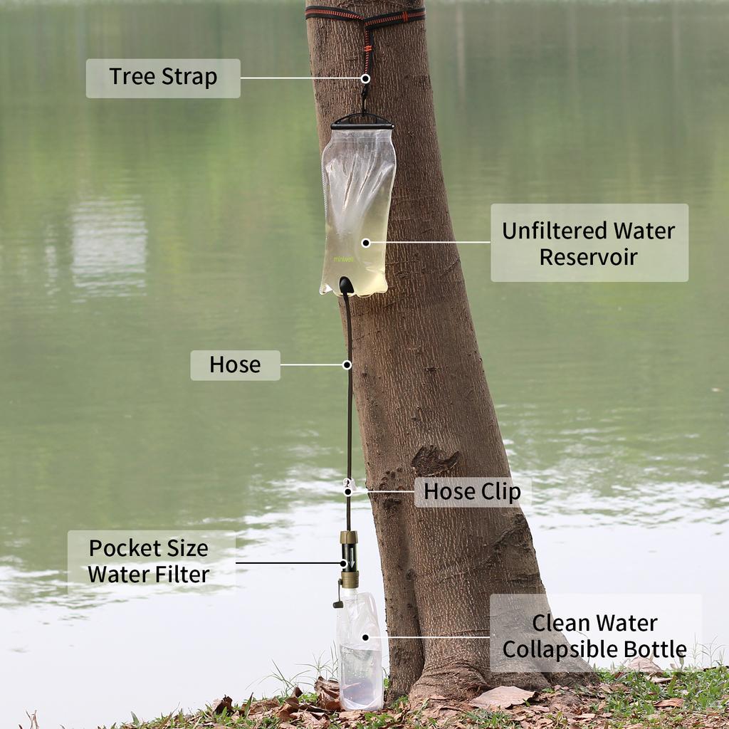 Miniwell Outdoor Portable Gravity Water Filter System with Water Reservoir for Hiking,camping,survival and Travel