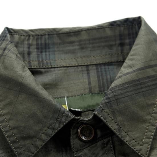 Cămașă bărbați în carouri buzunare de vară Cămașă cu guler răsturnat pentru birou