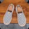 New Men Canvas Casual Shoes Summer Breathable Canvas Slip-on Loafers Street Trend Checkered Flat Fisherman Shoes