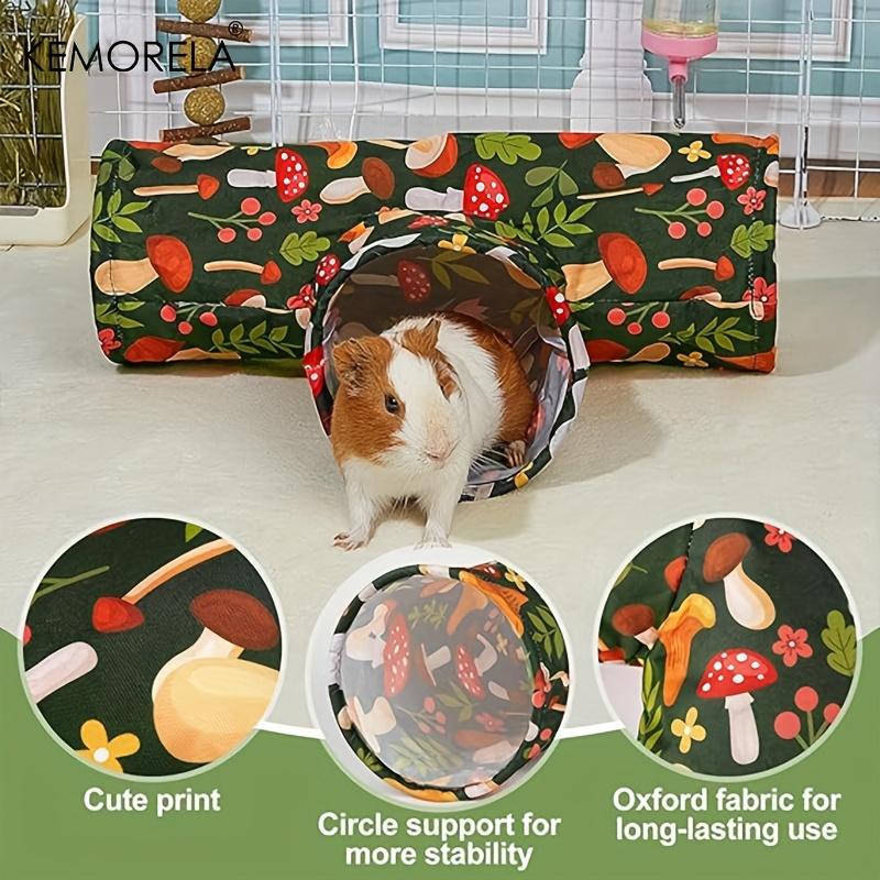  3-Way Foldable Guinea Pig Tunnel - Washable Hideout for Rabbits Hamsters & Small Pets with Mushroom Design