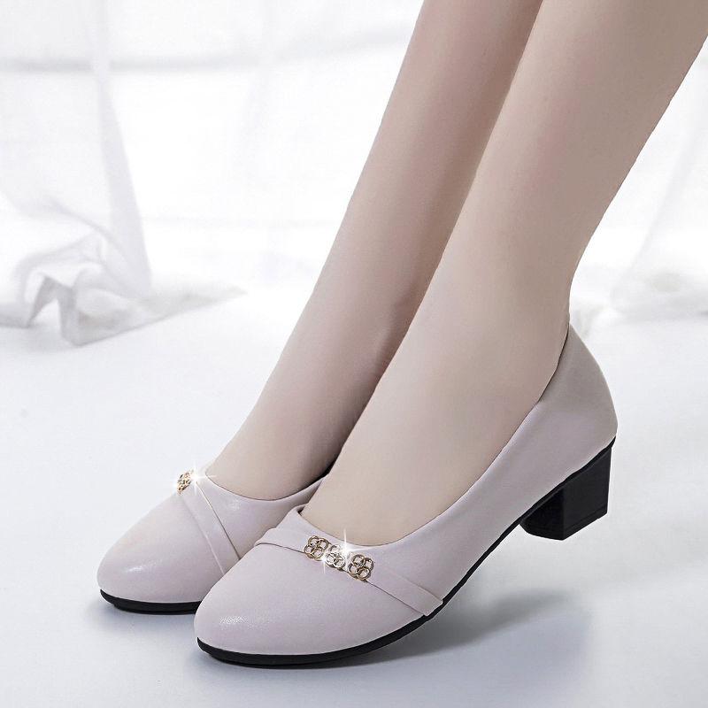 Shoes for Women Beige with Medium Heels Pointed Toe Office Woman Pumps Casual Lastest Popular Elegant Dress Korean Style Y2k