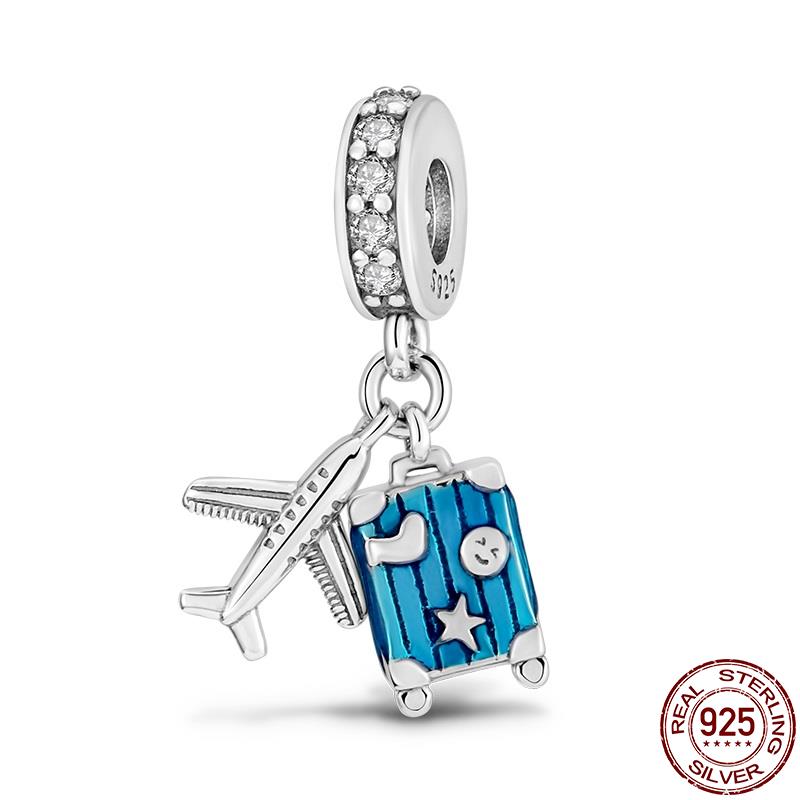 Charms 925 Fit 3MM Bracelets Earth Plane Bead Air Balloon Travel Camera Pendant DIY Jewelry Making