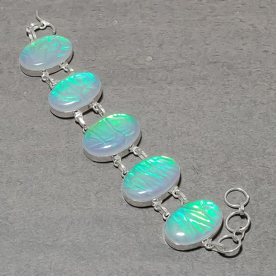 Ethiopian Opal Oval Shape Gemstone Bracelet Adjustable Link Jewelry 8" PT 4492