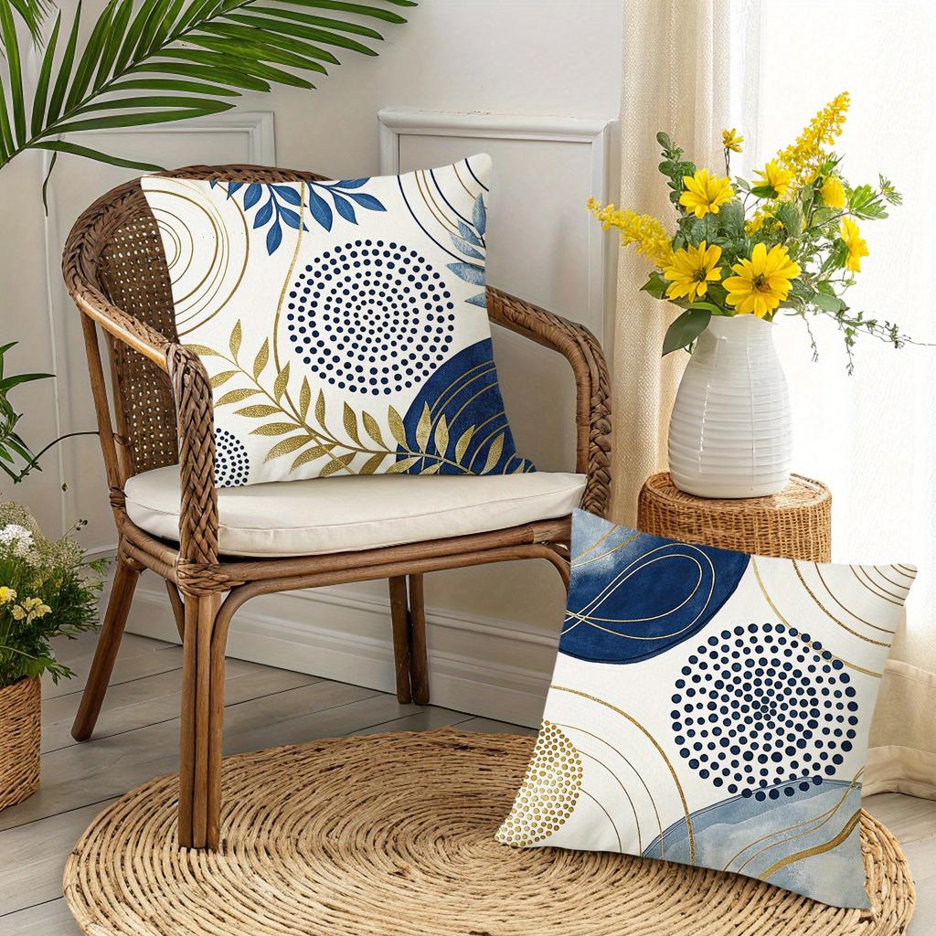 1/4pcs Blue Gold Leaf Patterned Pillowcases Sofa cushion cover home bedroom room decoration