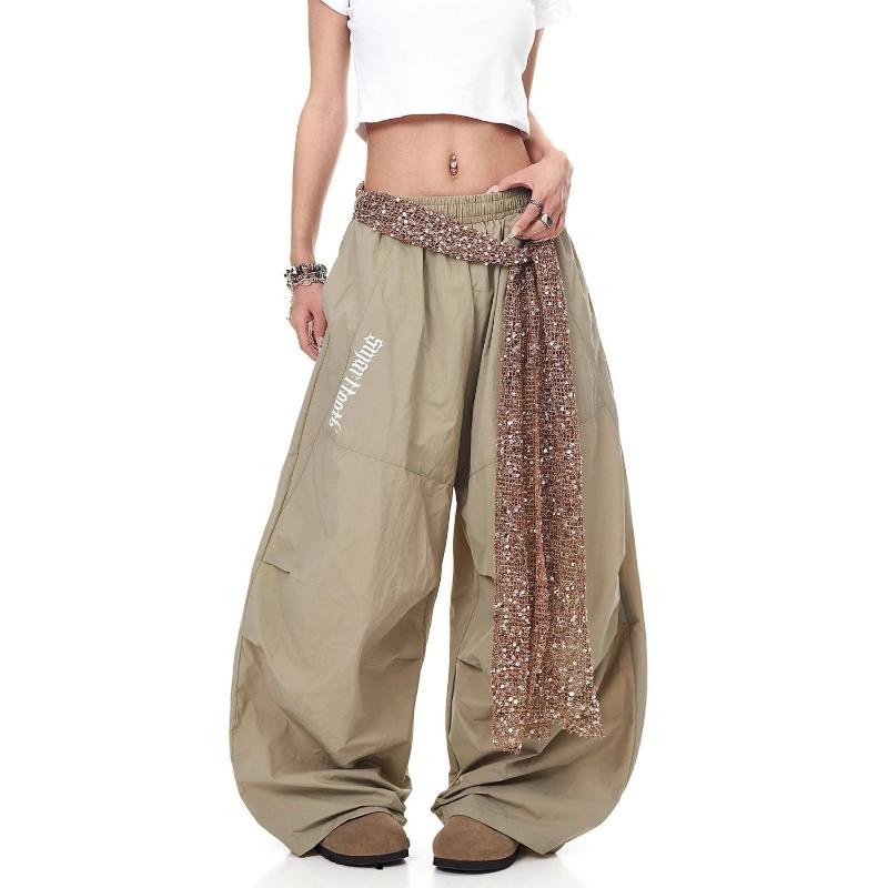 Street jazz sequined belt scimitar casual pants men's and women's design pleated loose drape overalls