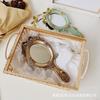 Handheld Rose Mirror Vintage – Portable Oval Makeup Mirror with Embossed Floral Design, Travel Cosmetic Mirror for Women Girls