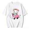 Summer Trendy Cute Hello Kitty Driving Pink Car Graphic Couple Tshirts Streetwear Family Matching Parentchild Clothing