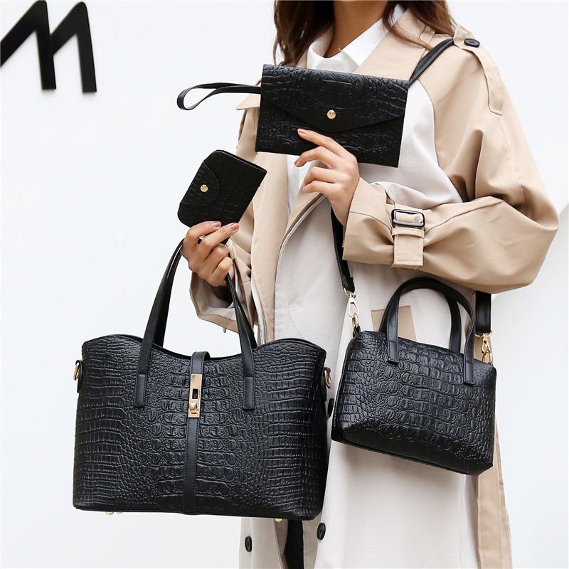 Bag Women's Fashion Women's Shoulder Bag Crocodile Pattern Handbag Crossbody Bag Three-piece Set Mother and Child Bag Hand Carry