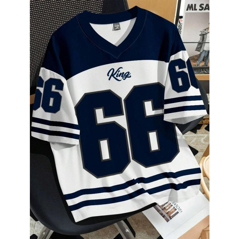 2025 Summer New Men's 66 Letter King Printed T-shirt Men's Short Sleeve Sportswear Football T-shirt Vintage T-shirt Men's Clothi