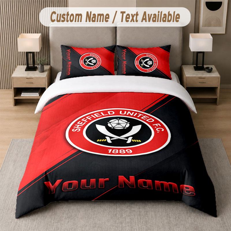 Custom Bedding Set Sheffield United FC Pattern, Print Name Text 1 Duvet Cover Plus 2 Pillowcases Home Textile
