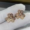 Luxury 3D Clover Stud Earrings With Full Micro Pave Cubic Zirconia Post Gold Tone Options