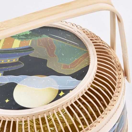 Moon Cake Basket Decorative Large Capacity Hand Made Storage Food Round Colorful