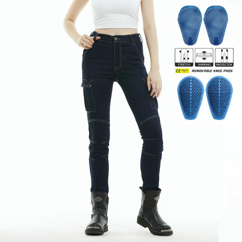 

VOLERO Motorcycle Jeans Female Knight Casual Elastic Riding Drop Resistance Overalls Silicone Protective Gear M
