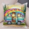 Happy Campers Pillow Case Double Print Decor Cartoon House Travel Car Cushion Cover for Sofa Home Soft Plush Pillowcase