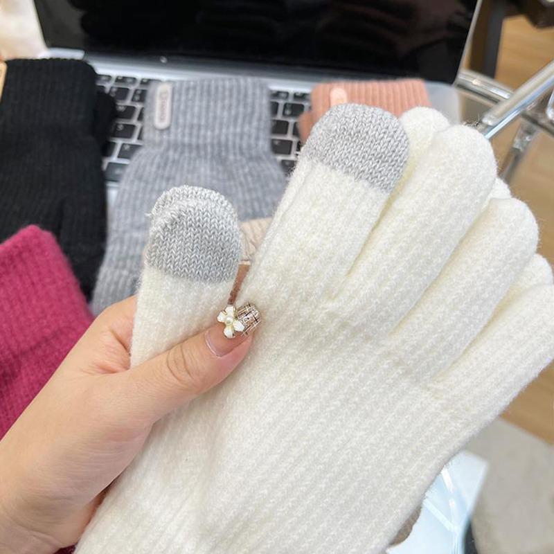 1-5 Pairs Knitted Thermal Full Finger Gloves Winter Outdoor Cold Weather Warm Touchscreen Mitten for Women Driving Skiing Hiking
