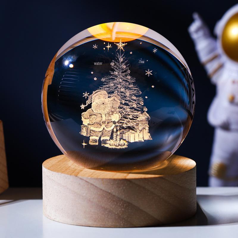 Large Starry Sky Astronaut Crystal Ball Night Light with 3D Carving and Luminous Wooden Base - Perfect Birthday Gift for Girlfriend.