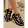 Women's Breathable Hollow Thick-Soled Loafers With Buckle Detail, Fashionable Comfortable Footwear, Available In Large Sizes.