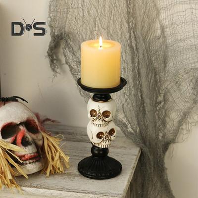 Skull Candlestick Halloween Decoration Resin Pillar Candle Holder Creepy Skull Candle Holder for 3 Inches Diameter Pillar Candle