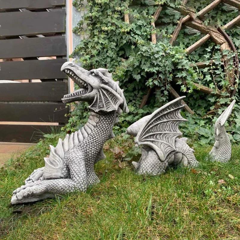 Dragon Shape Sculptures Resin Giants Lawn Sculpture Gothic Fantasy Dragon Figure Art Garden Patio Lawn Statues Garden Decoration