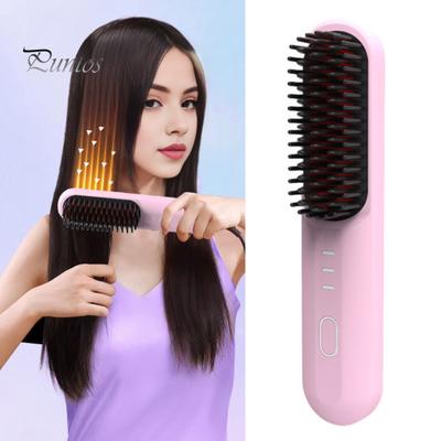 Cordless Hair Straightener Brush 3 Temperatures Fast Heating USB Rechargeable Travel Portable Hot Brush Electric Fluffy Curly Hair Styling Detangling