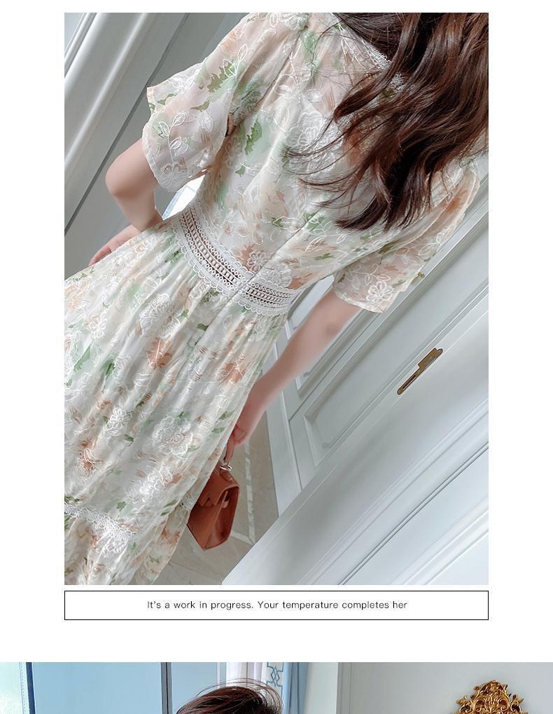 2025 New Floral Chiffon Summer Dress: Waist-Cinched, Slimming, Long Skirt Style for Vacations