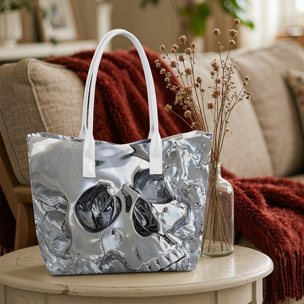 Trendy Metallic Skull Tote Bag Stylish Casual Carryall for Daily Use