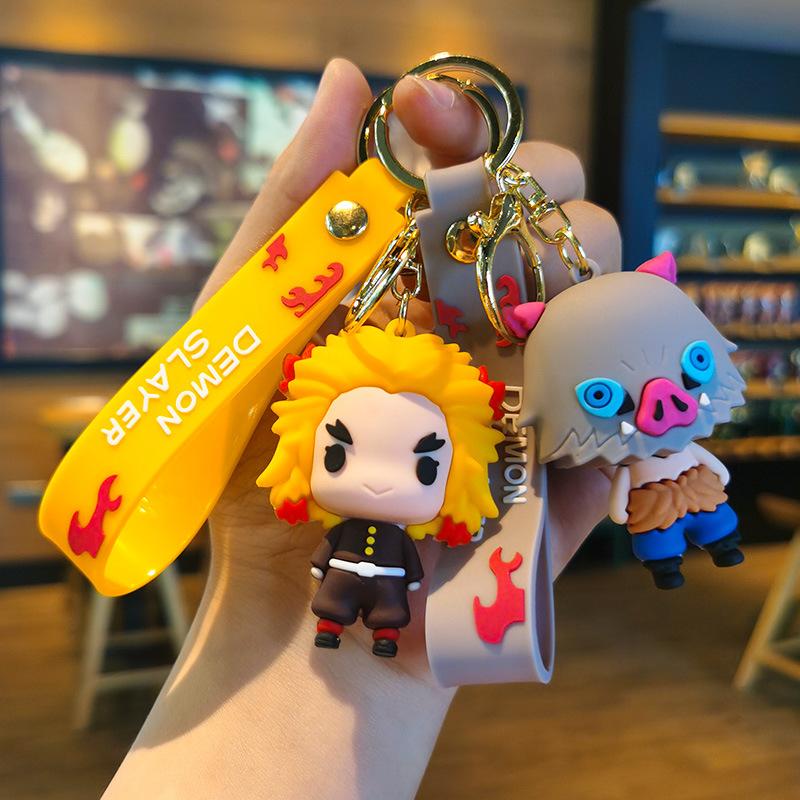 Anime Q Version Demon Slayer PVC Keychain Cute Nezuko Agatsuma Zenitsu Character Bag Pendant Car Anime Accessories Keychain