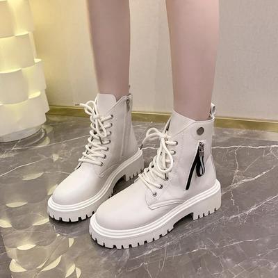 2024 Hot Sale Women's Shoes Lace Up Zipper Women's Boots Autumn Round Toe Solid Platform Water Proof Fashion British Style Boots