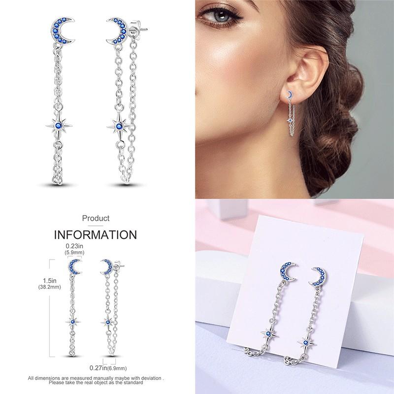 Original 100% 925 Silver Geometric Sun Moon And Stars Tassel Women's Earrings Party Anniversary Gift
