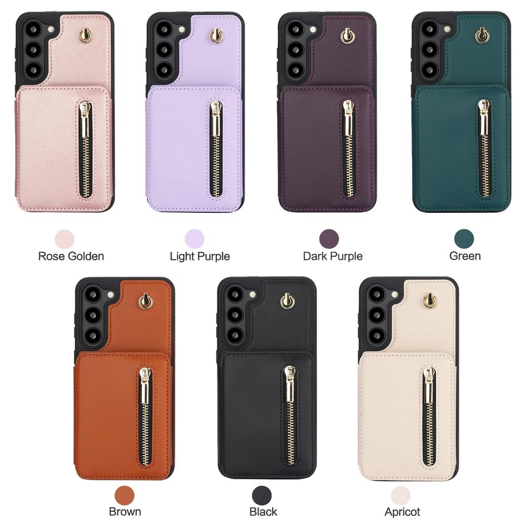 Crossbody Lanyard Zipper Cards Solt Case For Samsung Galaxy S24 Ultra S23 S22 Plus S25 A55 Kickstand Card Bag Pocket Purse Cover