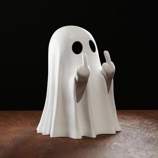 Halloween Ghost Figurine Funny Middle Finger Ghost Statue Sassy Ghost