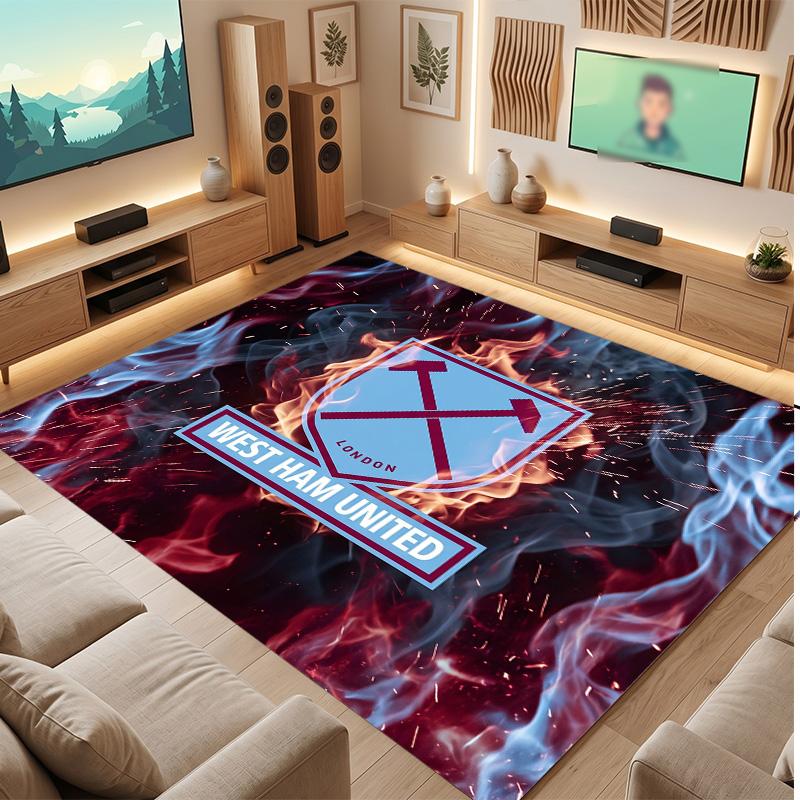 Tappeto in Velluto di Cristallo con Stampa del West Ham United Football, Comodo Assorbente d'Acqua Antiscivolo Tappeto per Pavimenti Interni