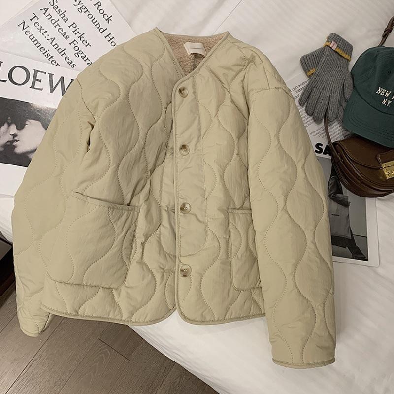 Women's Pink Lambswool Cotton Winter Coat 2022 - Korean Style Thickened Round Neck Jacket