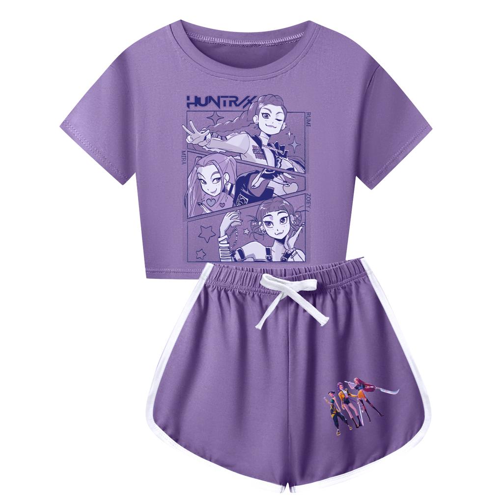 Dětské letní sportovní tričko a šortky 2dílný outfit tepláková souprava s krátkým rukávem potisk crop topy se sadou oblečení