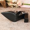 Chunky Heel Patent Leather Pointed Toe Low-Cut High Heels for Women's Large Sizes 41-43
