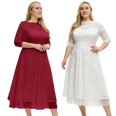 High Quality Plus Size Lace Dress with Floral Pattern, Elegant Bridesmaid Dress for Women