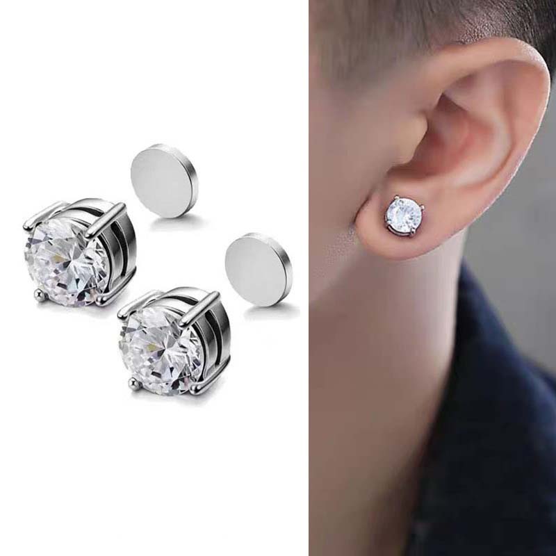 1 Pair Crystal Strong Magnetic Ear Stud Clip Earrings for Men and Women Punk Round Zircon Magnet Earrings Non Piercing Jewelry