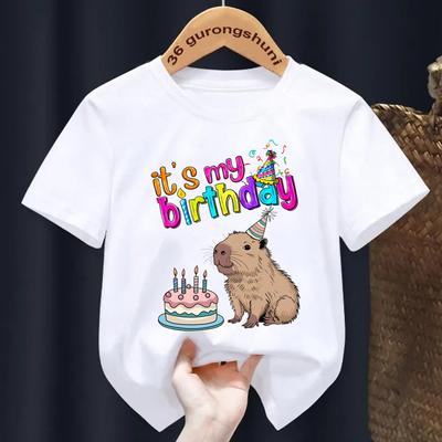 Watercolor It'S My Birthday Capybara Printed Tshirt Girls/Boys Funny Birthday Gift Kids Clothes Harajuku Kawaii Student T-Shirt